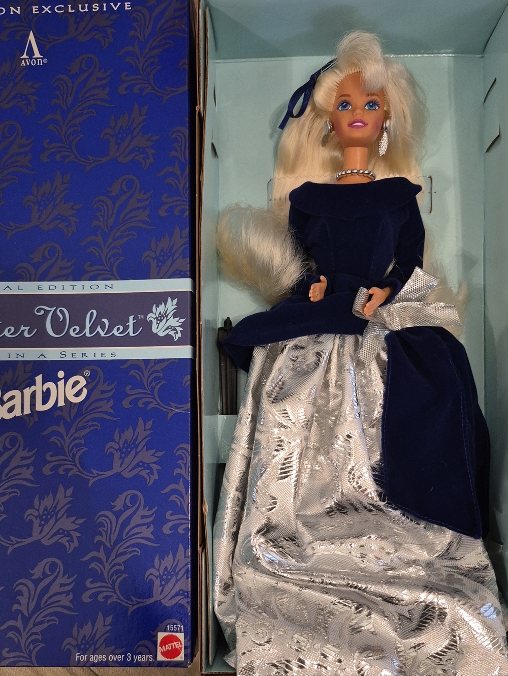 Barbie Navy & Silver Velvet Evening Gown